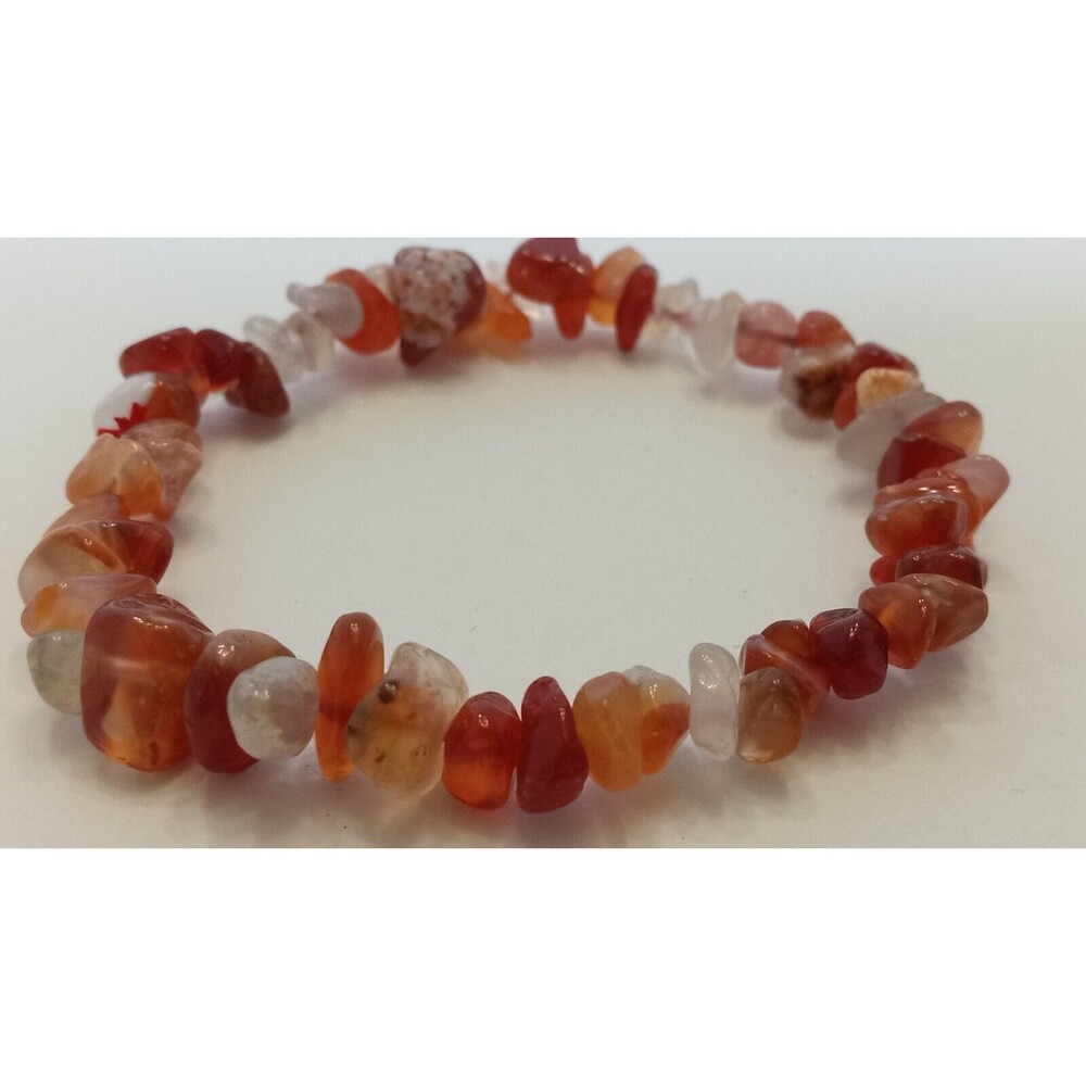 CARNELIAN AGATE CHIP GEMSTONE GEM STONE NATURAL BEADS STRETCH BRACELET - Picture 2 of 6